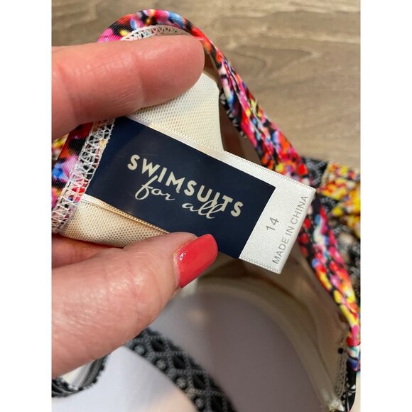 Swimsuits for All Multicolor Lace Detail One Piece Swimsuit Sz 14 - Picture 7 of 11